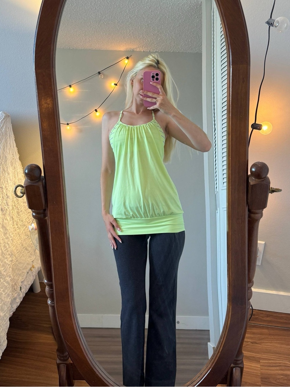 lululemon athletica Lime Green Gathered Halter Tank-y2k Yoga style
